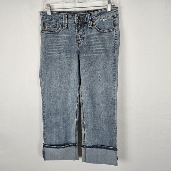 Paris Blues Cropped Jeans Juniors 5 Blue Light Wash Rolled Hem Straight - Picture 1 of 16